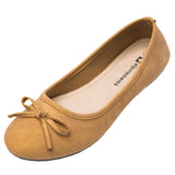 Alpine Swiss Polly Womens Bow Ballet Flats Round Toe Slip On Comfortable Shoes – Tan