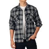 Alpine Swiss Men Plaid Flannel Shirt Jacket Button Down Long Sleeve Cotton Blend – Black Gray