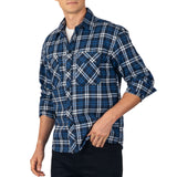 Alpine Swiss Men Plaid Flannel Shirt Jacket Button Down Long Sleeve Cotton Blend – Navy Blue