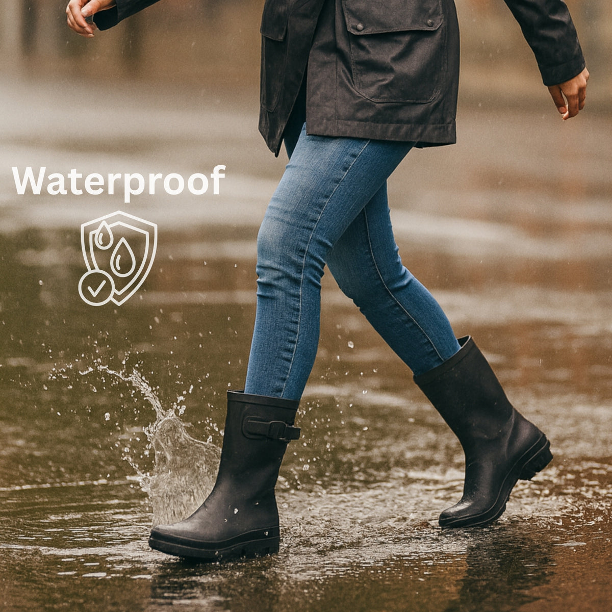 Alpine Swiss Reya Womens Waterproof Rain Boots Mid Calf Tall Rubber Garden Boots – Black Short