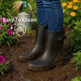 Alpine Swiss Reya Womens Waterproof Rain Boots Mid Calf Tall Rubber Garden Boots – Black Short