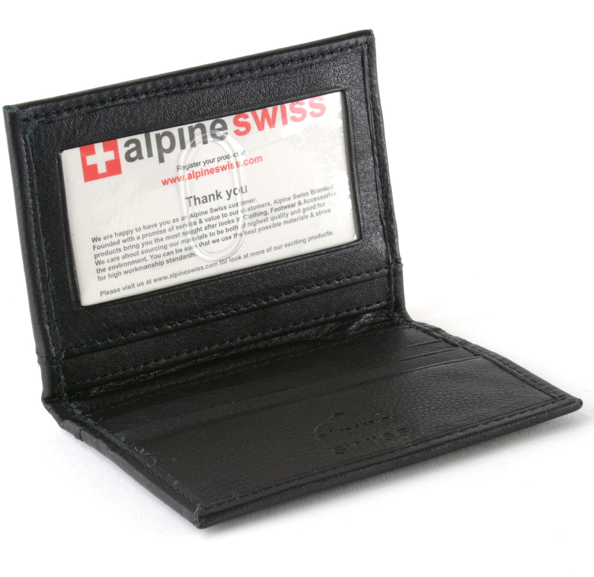 Alpine Swiss Thin Front Pocket Wallet Business Card Case 2 ID Window 6 Card Slot – Black