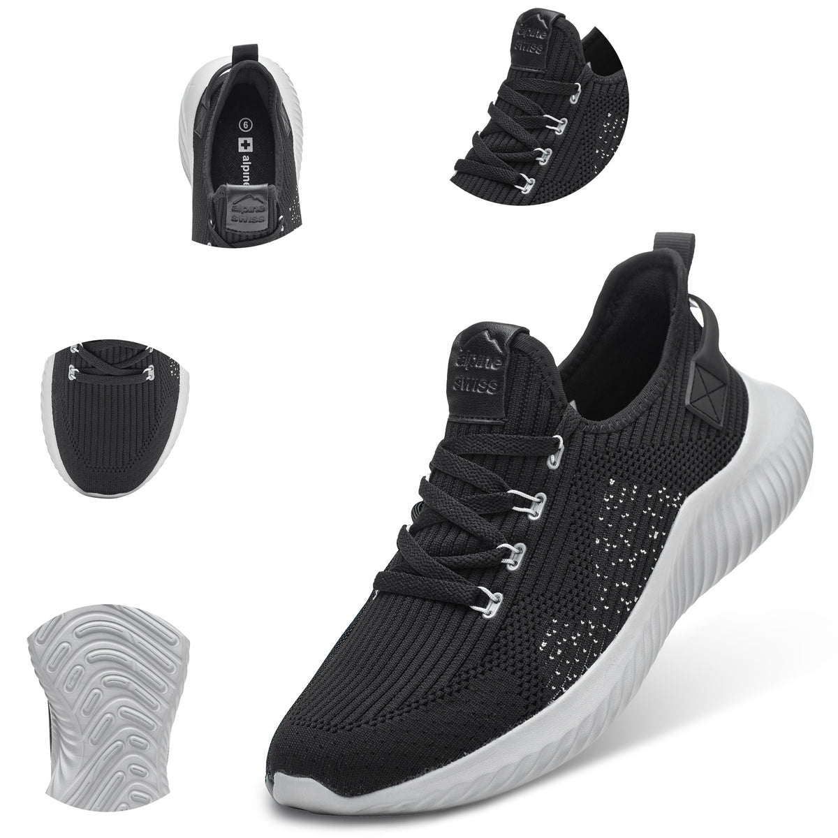 Alpine Swiss Ryan Mens Fashion Sneakers Lightweight Athletic Casual Tennis Shoes – Black