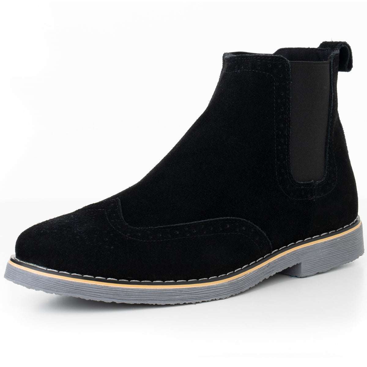 Alpine Swiss Mens Chelsea Boots Genuine Suede Dress Ankle Boots Wingtip Shoes – Black