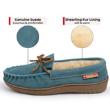 Alpine Swiss Sabine Womens Moccasin Slippers Genuine Suede House Shoe Memory Foam – Blue
