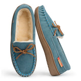 Alpine Swiss Sabine Womens Moccasin Slippers Genuine Suede House Shoe Memory Foam – Blue