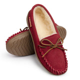 Alpine Swiss Sabine Womens Moccasin Slippers Genuine Suede House Shoe Memory Foam – Red