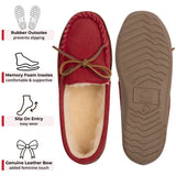 Alpine Swiss Sabine Womens Moccasin Slippers Genuine Suede House Shoe Memory Foam – Red