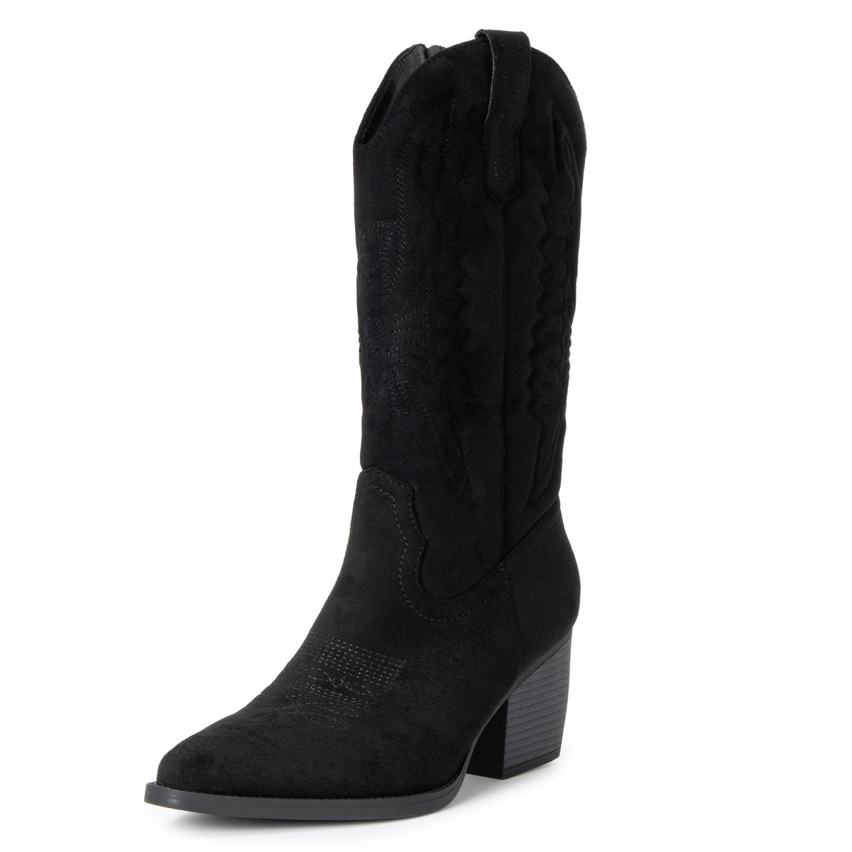 Alpine Swiss Sadie Womens Cowboy Boots Mid Calf Block Heel Western Cowgirl Boots – Microsuede Black
