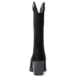 Alpine Swiss Sadie Womens Cowboy Boots Mid Calf Block Heel Western Cowgirl Boots – Microsuede Black