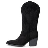 Alpine Swiss Sadie Womens Cowboy Boots Mid Calf Block Heel Western Cowgirl Boots – Microsuede Black