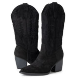 Alpine Swiss Sadie Womens Cowboy Boots Mid Calf Block Heel Western Cowgirl Boots – Microsuede Black