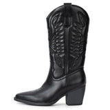 Alpine Swiss Sadie Womens Cowboy Boots Mid Calf Block Heel Western Cowgirl Boots – Vegan Leather Black