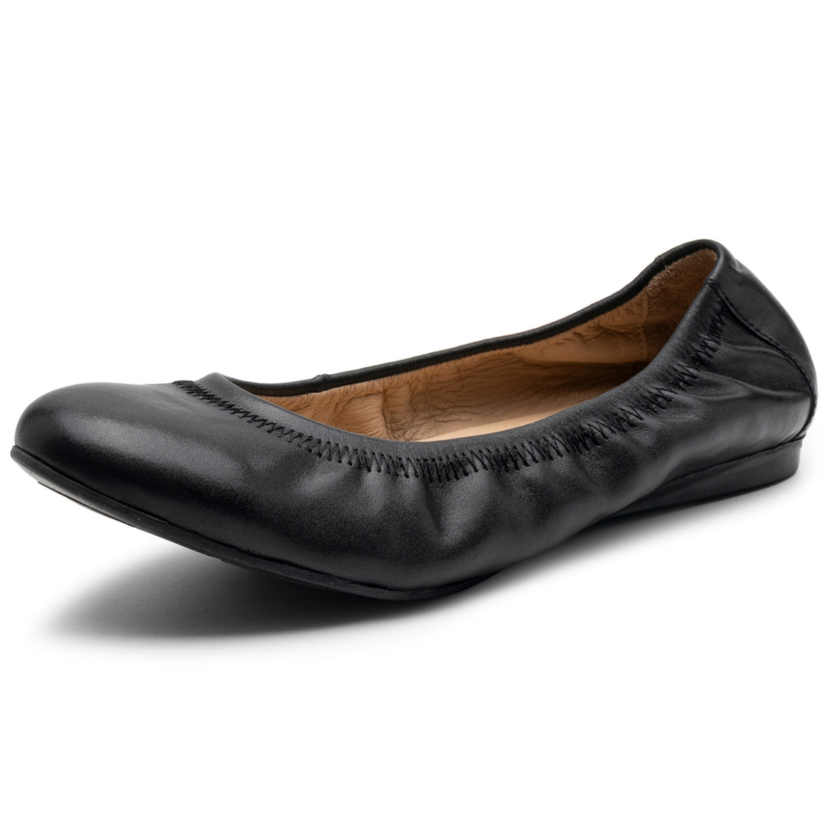 Alpine Swiss Sarah Womens Leather Ballet Flats Round Toe Slip On Comfort Shoes – Black Leather