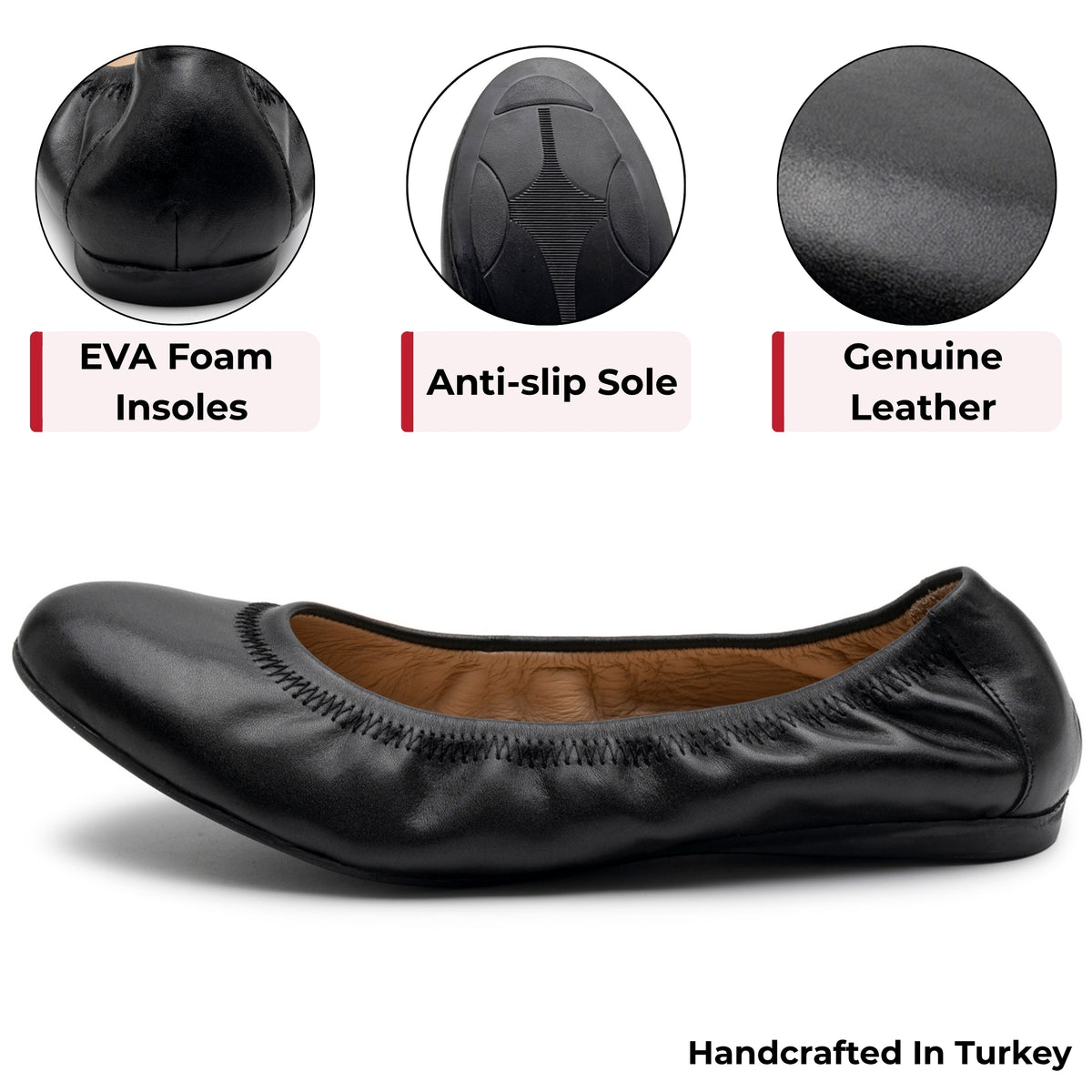 Alpine Swiss Sarah Womens Leather Ballet Flats Round Toe Slip On Comfort Shoes – Black Leather