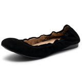 Alpine Swiss Sarah Womens Leather Ballet Flats Round Toe Slip On Comfort Shoes – Black Suede