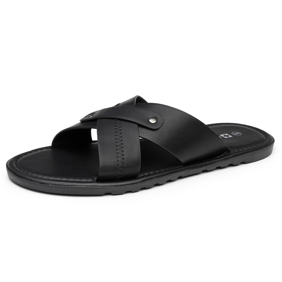 Alpine Swiss Saul Mens Vegan Leather Slide Sandals Dressy Indoor Outdoor Shoes – Black
