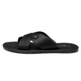 Alpine Swiss Saul Mens Vegan Leather Slide Sandals Dressy Indoor Outdoor Shoes – Black