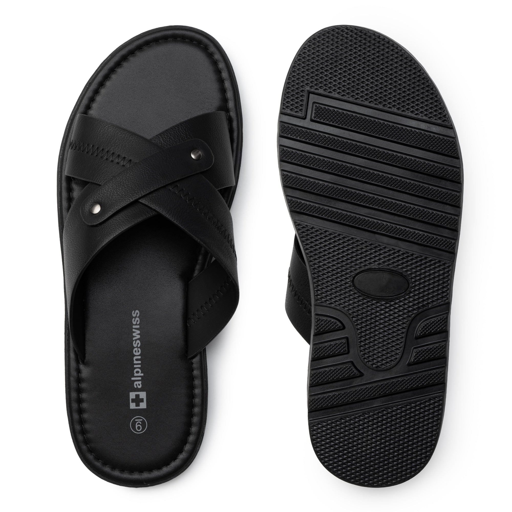 Alpine Swiss Saul Mens Vegan Leather Slide Sandals Dressy Indoor