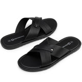 Alpine Swiss Saul Mens Vegan Leather Slide Sandals Dressy Indoor Outdoor Shoes – Black
