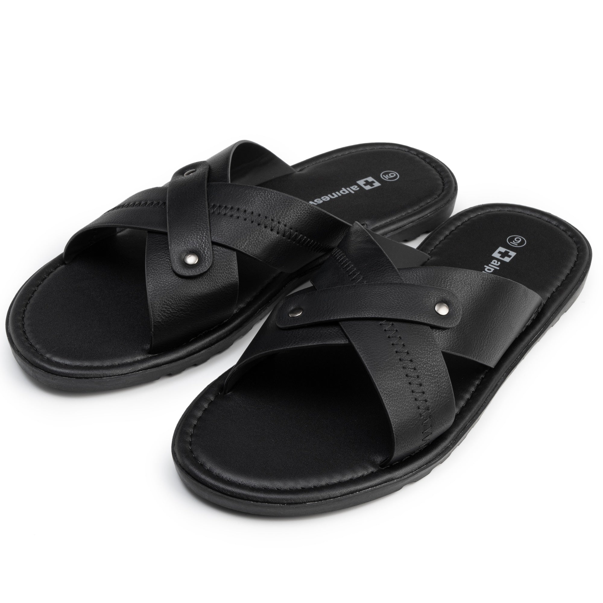 Alpine Swiss Saul Mens Vegan Leather Slide Sandals Dressy Indoor