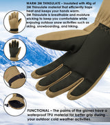 Alpine Swiss Mens Waterproof Gauntlet Ski Gloves Winter Sport Snow Board Windproof – Tan