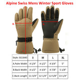Alpine Swiss Mens Waterproof Gauntlet Ski Gloves Winter Sport Snow Board Windproof – Tan