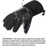 Alpine Swiss Mens Waterproof Gauntlet Ski Gloves Winter Sport Snow Board Windproof – Black