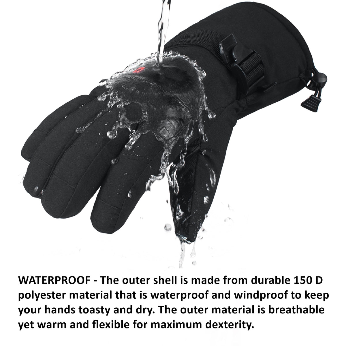 Alpine Swiss Mens Waterproof Gauntlet Ski Gloves Winter Sport Snow Board Windproof – Black