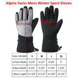 Alpine Swiss Mens Waterproof Gauntlet Ski Gloves Winter Sport Snow Board Windproof – Light Gray