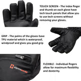 Alpine Swiss Mens Waterproof Snow Gloves Zipper Pockets Winter Sport Mittens – Black Glove