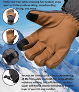 Alpine Swiss Mens Waterproof Snow Gloves Zipper Pockets Winter Sport Mittens – Tan Glove