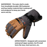 Alpine Swiss Mens Waterproof Snow Gloves Zipper Pockets Winter Sport Mittens – Tan Glove