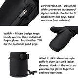 Alpine Swiss Mens Waterproof Snow Gloves Zipper Pockets Winter Sport Mittens – Black Mitten