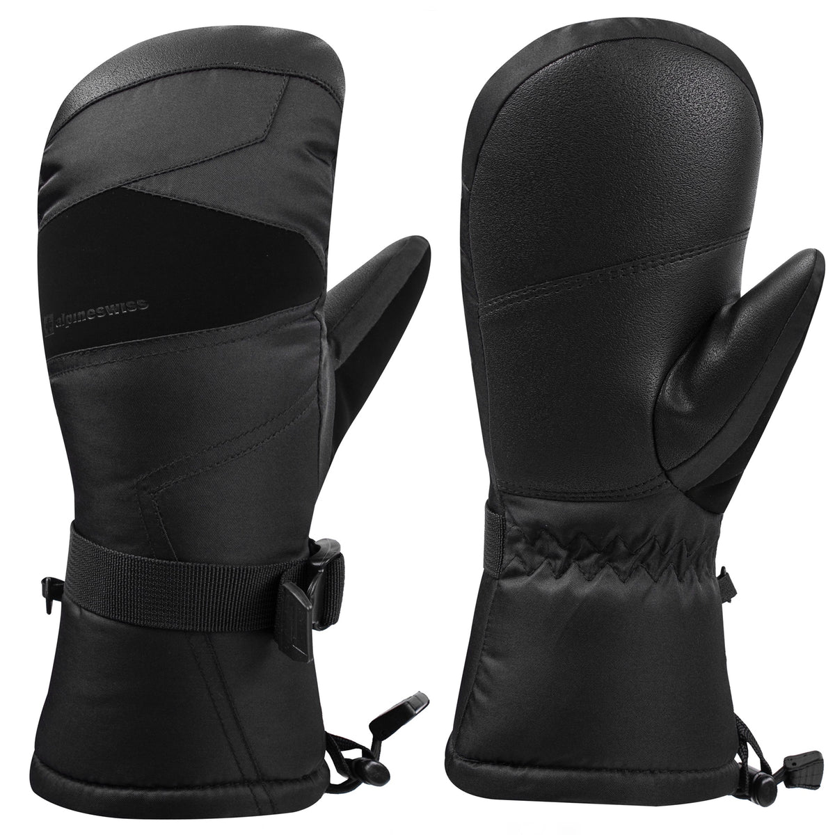 Alpine Swiss Mens Waterproof Ski Mittens 3M Thinsulate Winter Snow Sport Gloves – Black