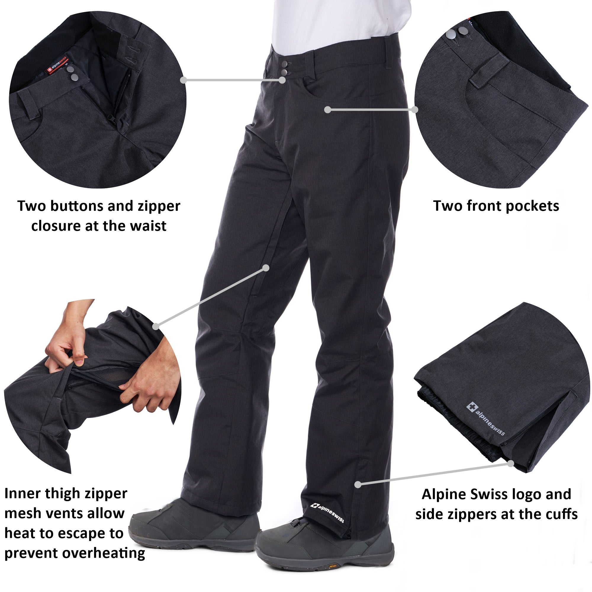 Alpine Swiss Mens Waterproof Ski Snowboarding Pants Insulated