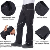 Alpine Swiss Mens Waterproof Ski Snowboarding Pants Insulated Winter Snow Pants – Black