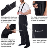 Alpine Swiss Mens Waterproof Snowboard Ski Snow Pants with Removeable Suspenders – Black