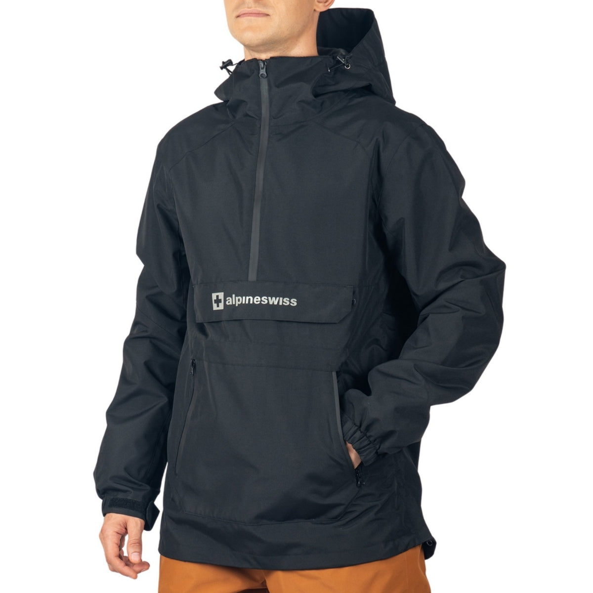 Alpine Swiss Men Anorak Snowboard Jacket Waterproof Windproof Winter Sport Shell – Black