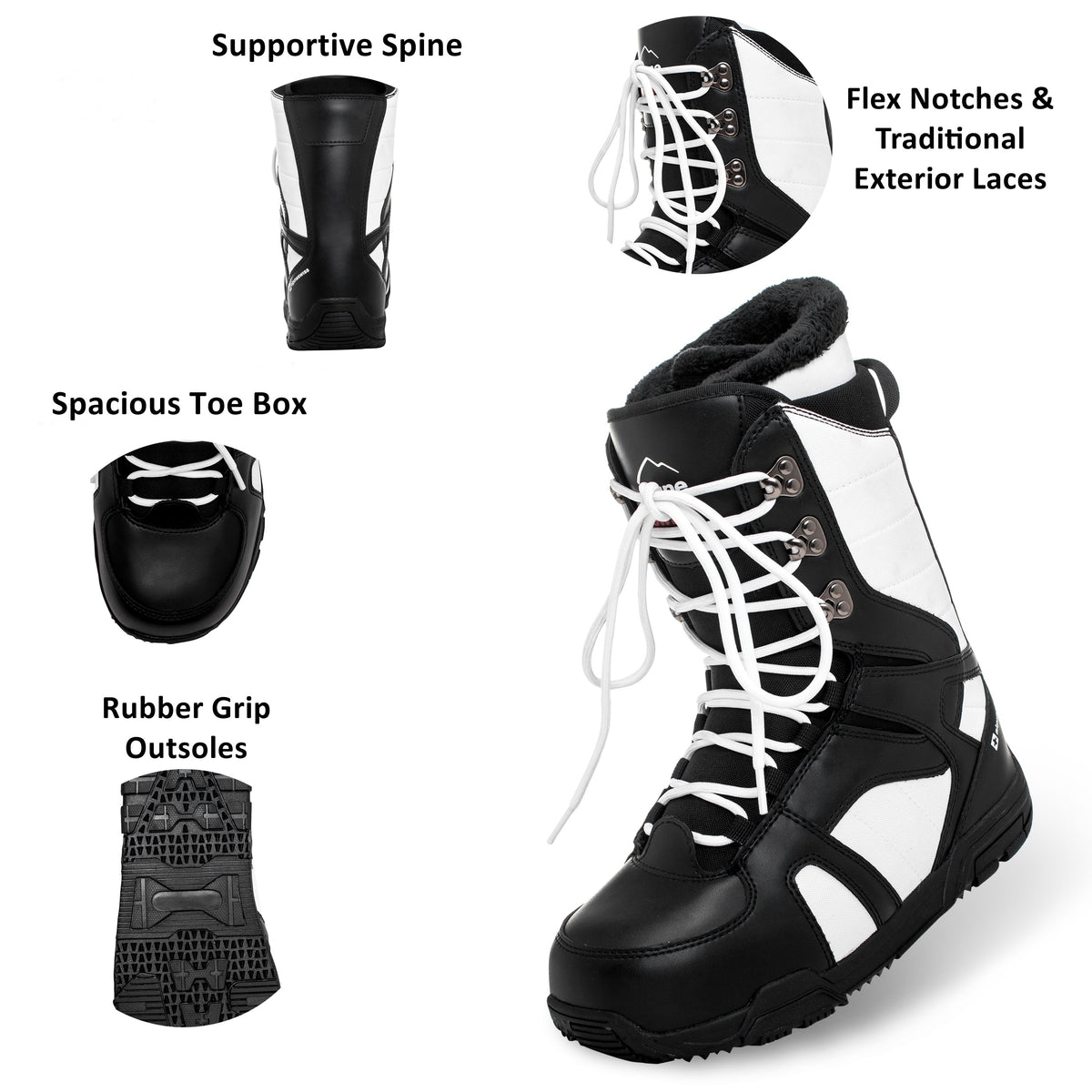 Alpine Swiss Men's Snowboard Boots – Black White