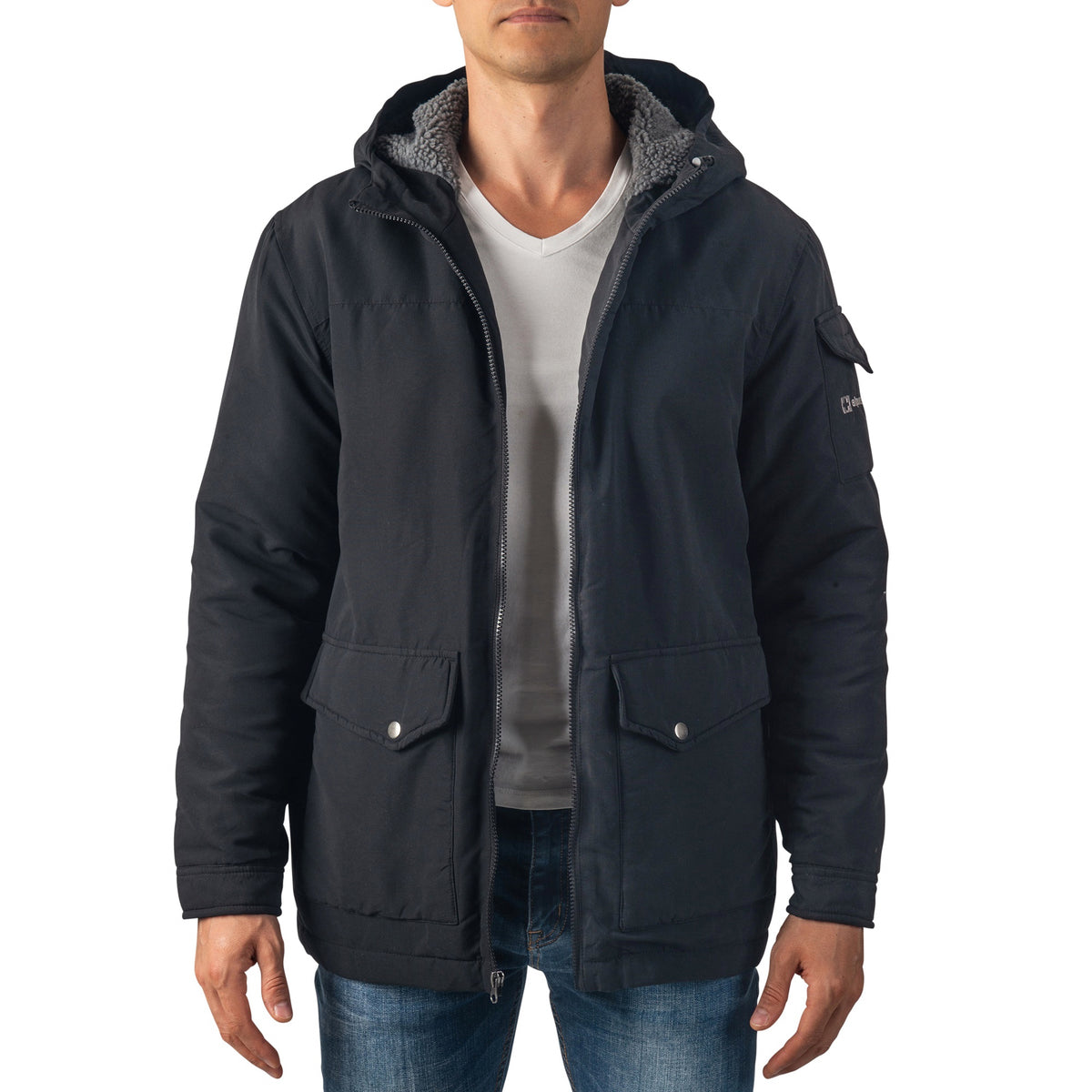 Alpine Swiss Mens Sherpa Lined Parka Hooded Winter Coat Cargo Utility Jacket – Black