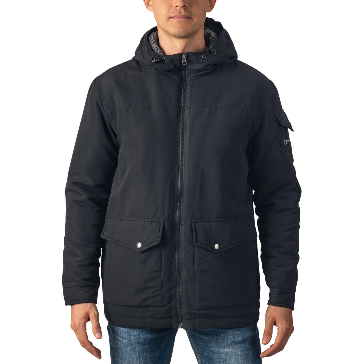 Alpine Swiss Mens Sherpa Lined Parka Hooded Winter Coat Cargo Utility Jacket – Black