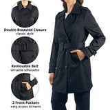 Alpine Swiss Siena Women Rain Jacket Waterproof Trench Coat Lightweight Raincoat – Black