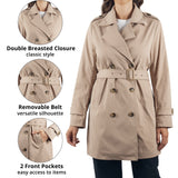 Alpine Swiss Siena Women Rain Jacket Waterproof Trench Coat Lightweight Raincoat – Khaki