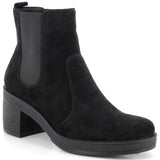 Alpine Swiss Womens Suede Chelsea Boots Made in Italy Block Heel Ankle Booties – Black