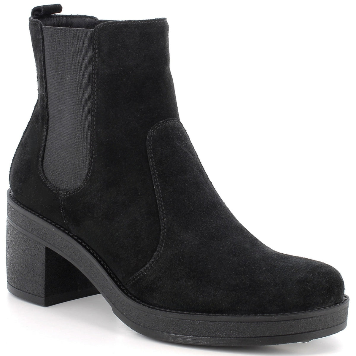 Alpine Swiss Womens Suede Chelsea Boots Made in Italy Block Heel Ankle Booties – Black