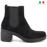 Alpine Swiss Womens Suede Chelsea Boots Made in Italy Block Heel Ankle Booties – Black