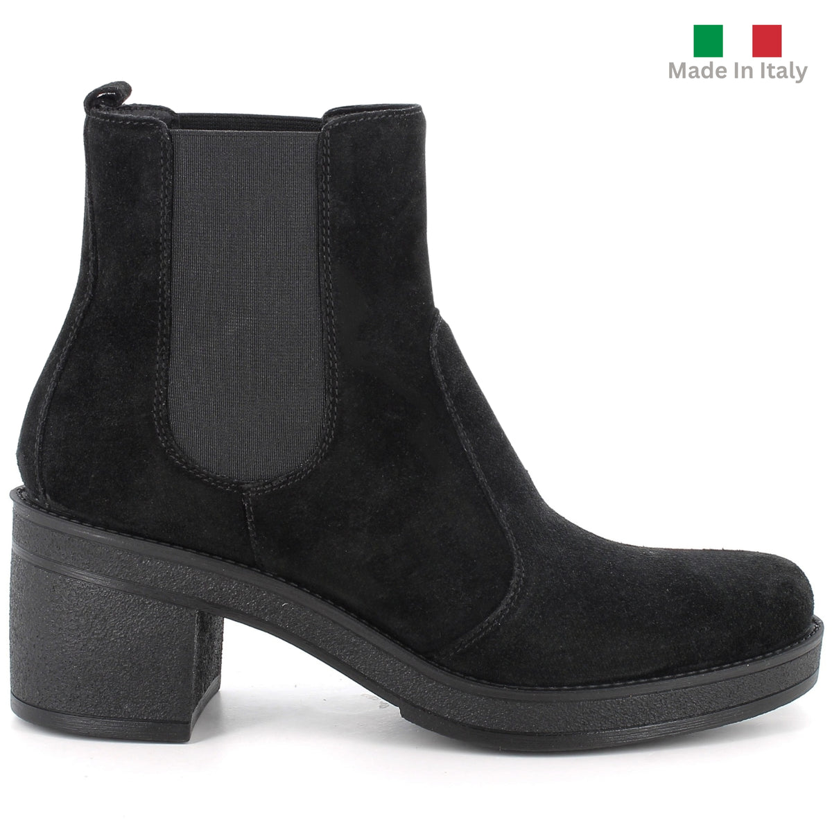 Alpine Swiss Womens Suede Chelsea Boots Made in Italy Block Heel Ankle Booties – Black