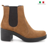 Alpine Swiss Womens Suede Chelsea Boots Made in Italy Block Heel Ankle Booties – Cognac