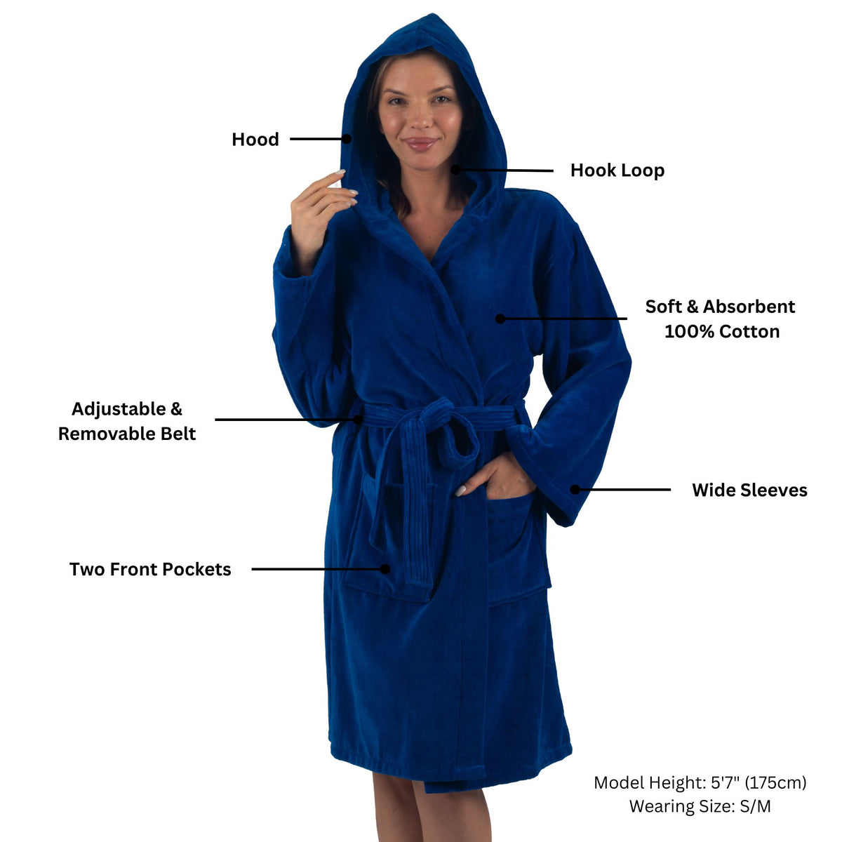 Alpine Swiss Stacy Women Hooded Bathrobe Cotton Terry Cloth Robe for Women Super – Blue